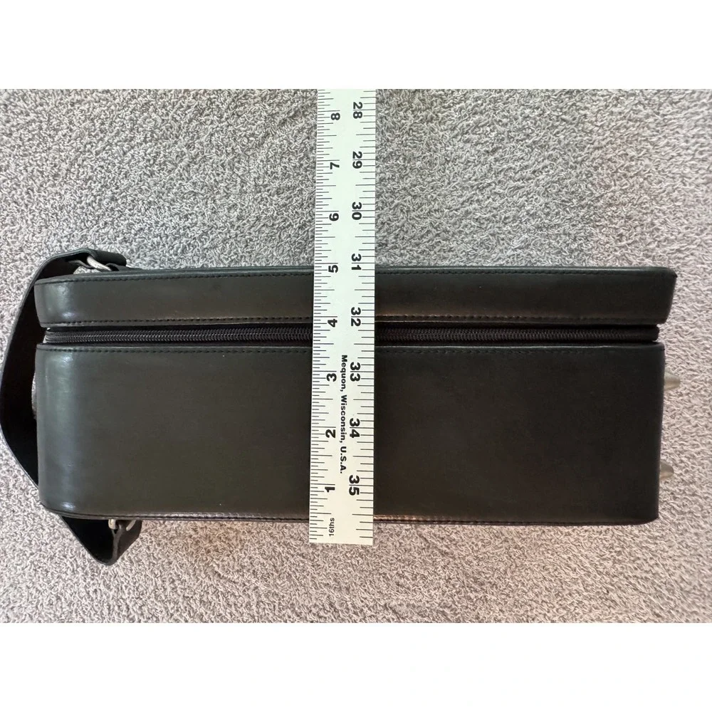 Genuine Leather Wine Bottle Travel Case Carrier Black w/ Strap | Padded Lining |